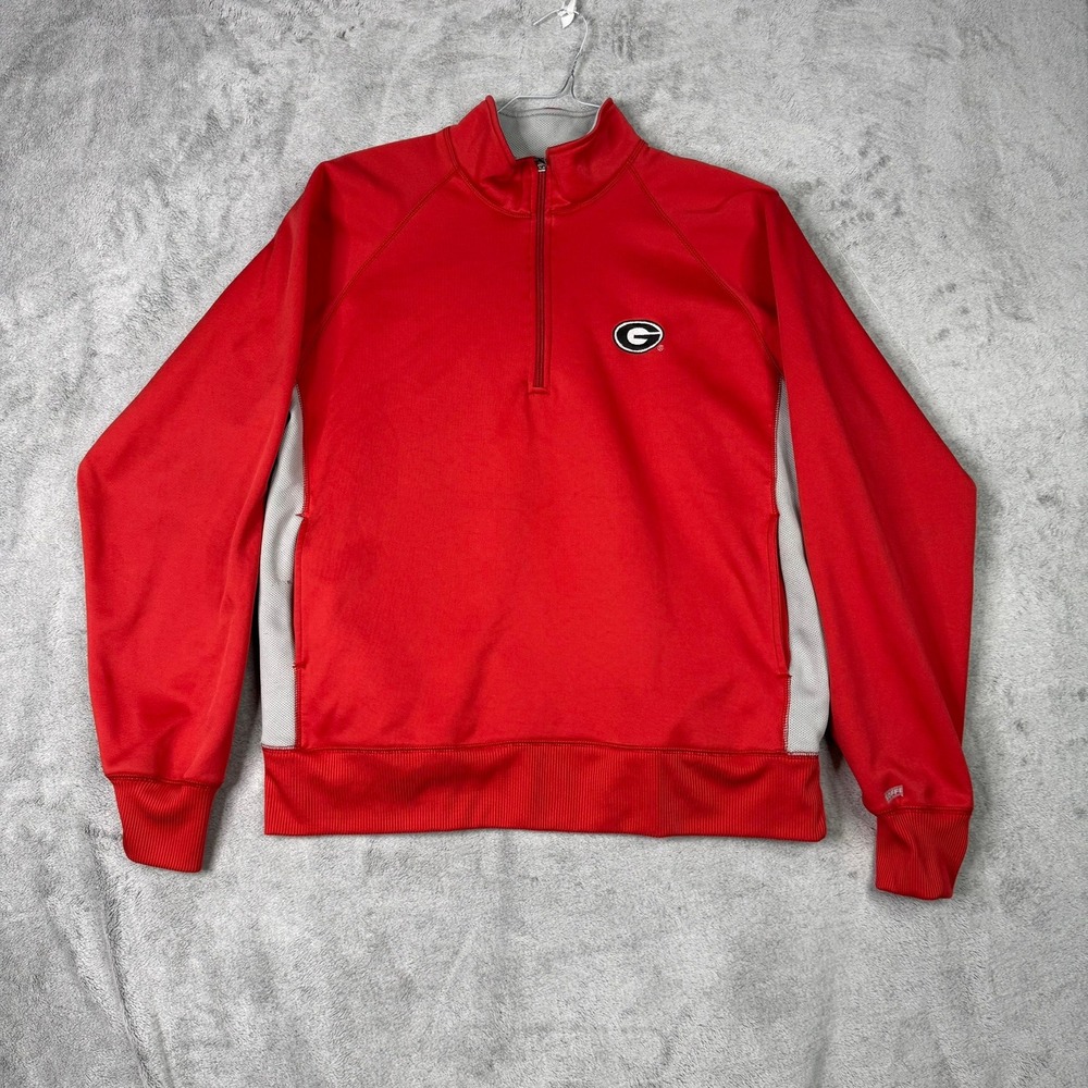 Georgia Bulldogs Quarter Zip Pullover Red Gray Athletic Sweatshirt Size Large